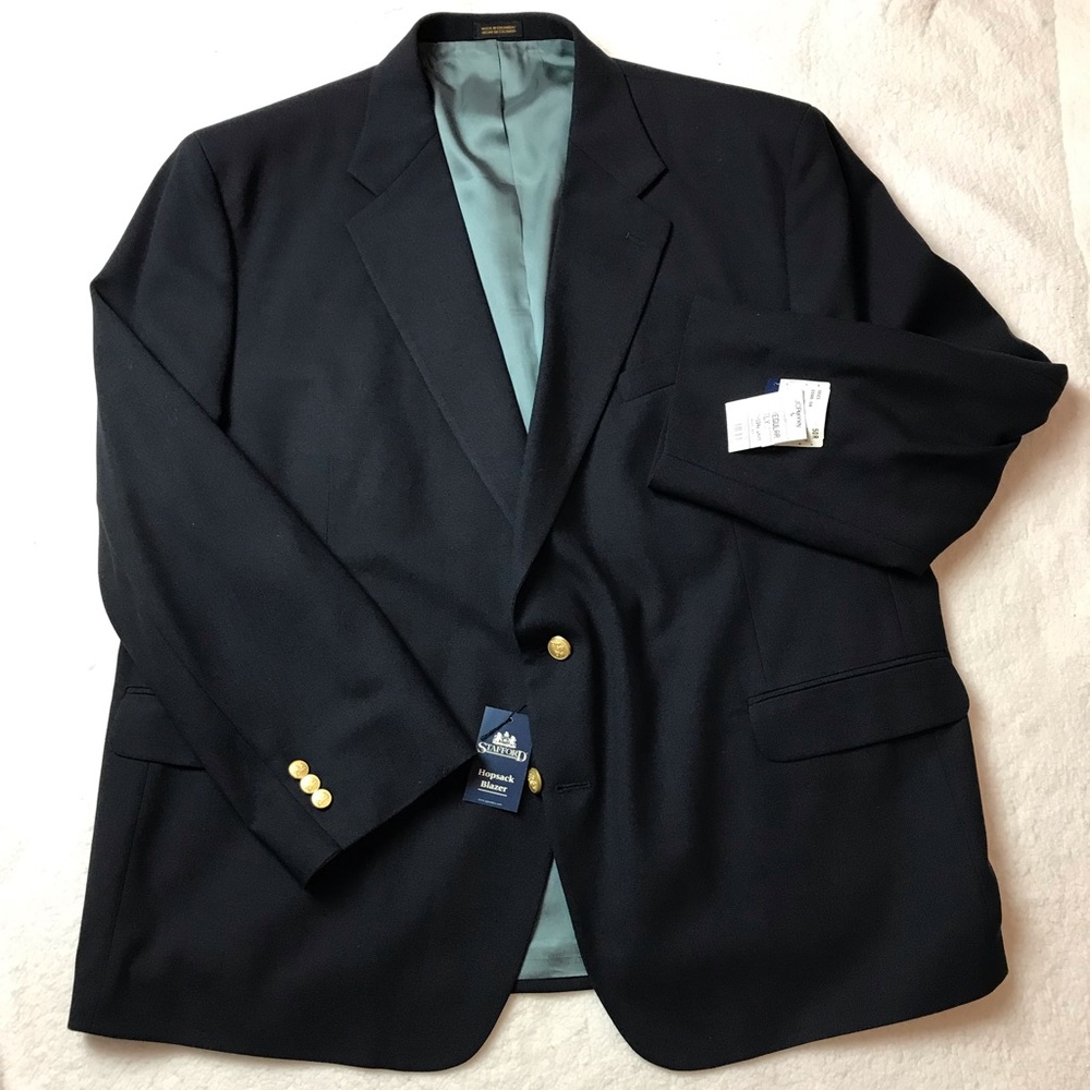 NWT Stafford Blue Blazer sports coat gold buttons
